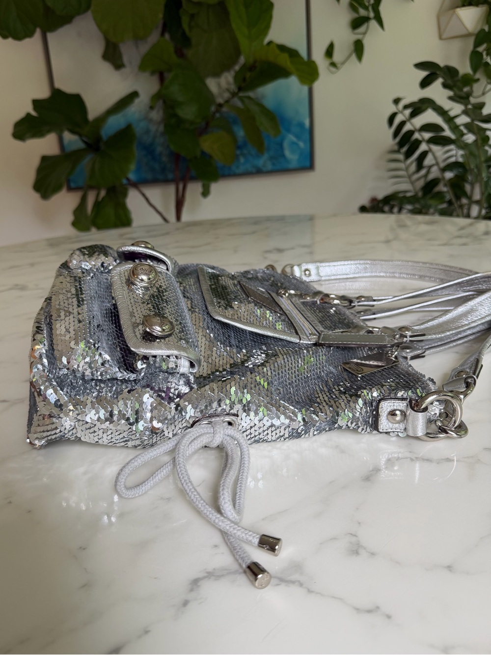 Coach Limited Edition Poppy Sequin Spotlight Tote Shoulder Bag 13821 Silver Y2K - Picture 10 of 16